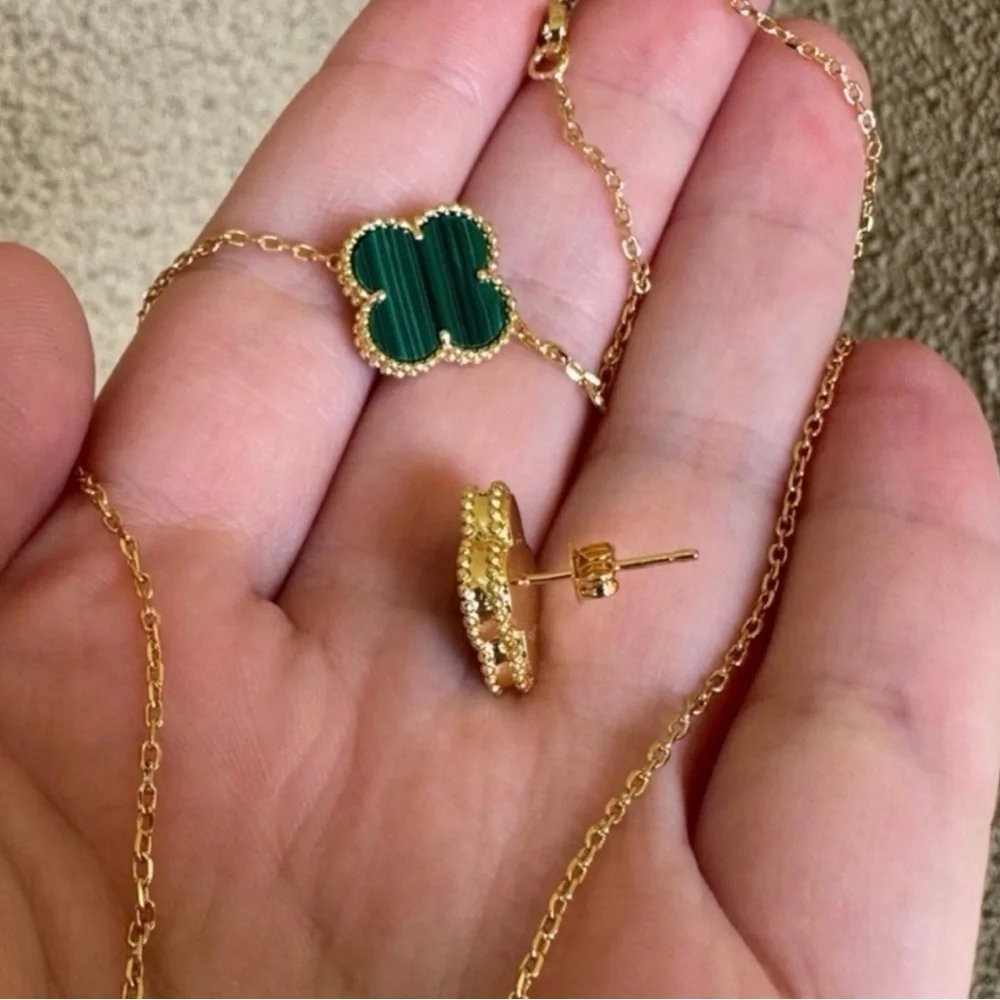 Green Clover Jewelry Set 18k Gold Plated